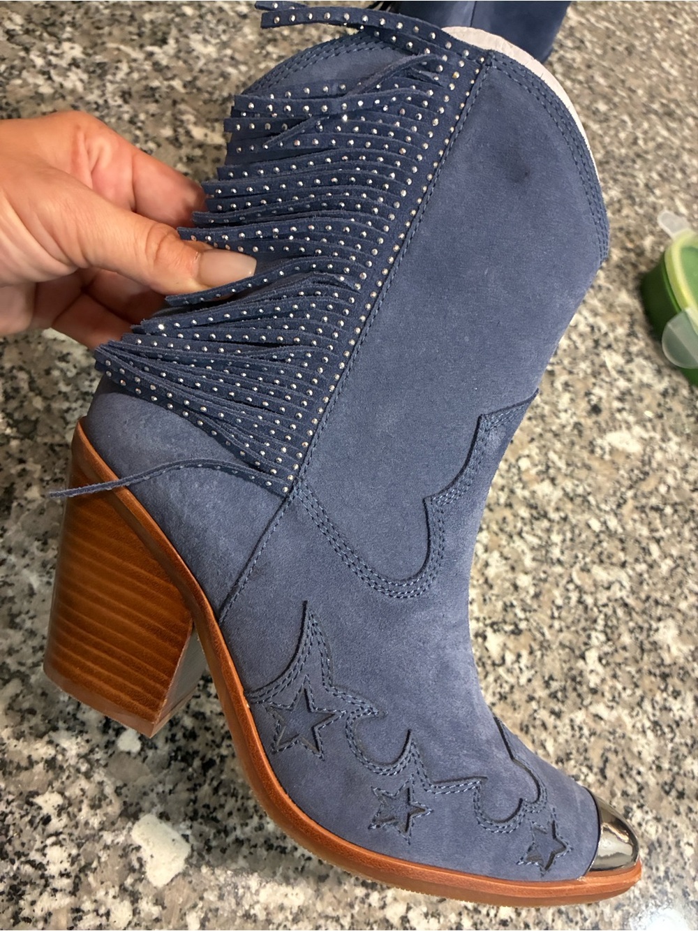 Aldo Navy Suede Fringe Studded Western Boot - Picture 5 of 8